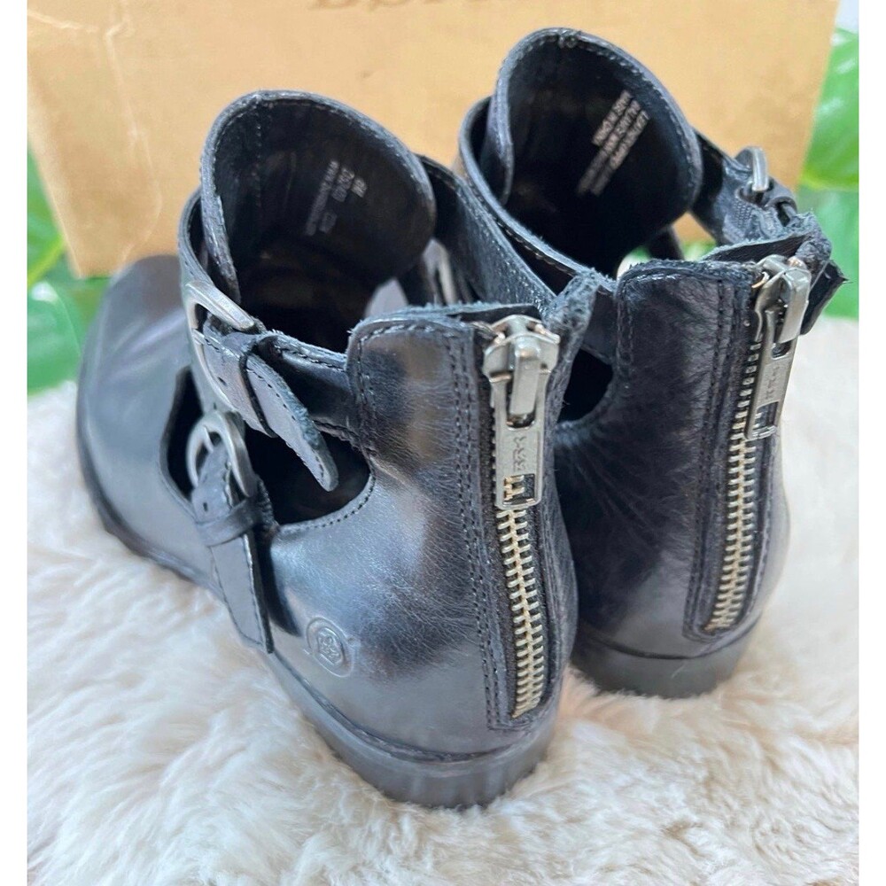 Born Kamilla Clogs Booties Shoes Womens Size 6 Black Leather Zip Up Buckles - Picture 6 of 10